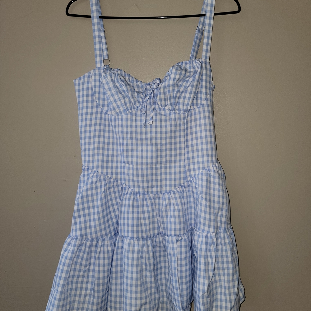 Edikted Light Blue Gingham Mini Dress